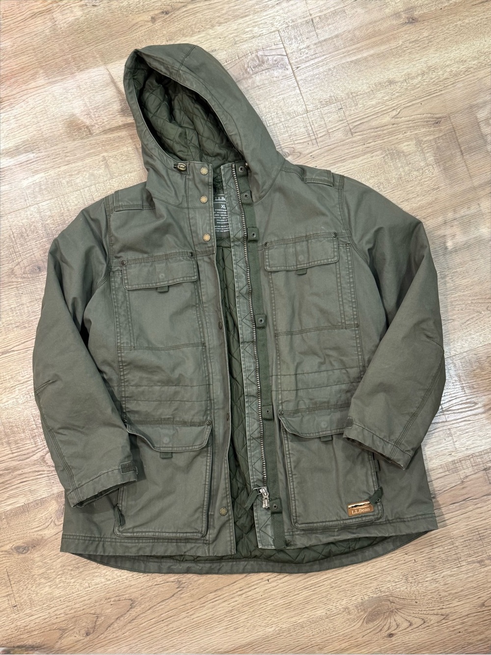 L.L. Bean Olive Green Quilted Hooded Utility Jacket